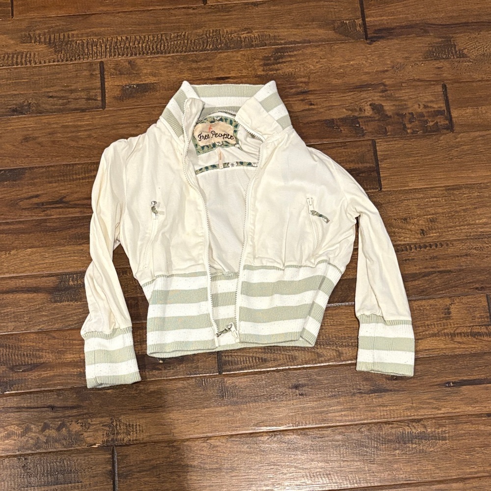 Free People Cream and Gray Striped Jacket